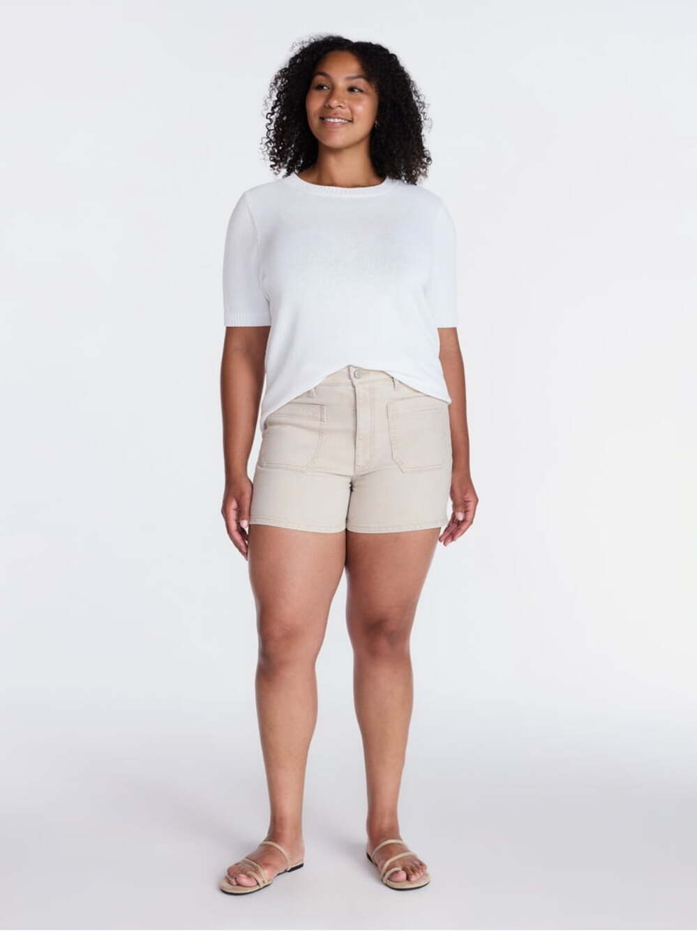 NWT Time and Tru Tan High Rise Patch Pocket Denim Shorts Plus Size 16